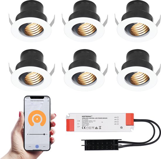 Medina witte Smart LED Inbouwspots complete set - Wifi & Bluetooth - 12V - 3 Watt - 2700K warm wit