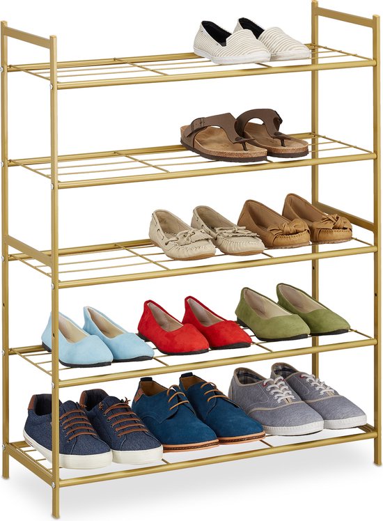 Foto: Schoenenrek metaal 5 etages stapelbaar 90x70x26 cm 15 paar goud