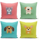 Sierkussens set 4 stuks - INCLUSIEF BINNENKUSSENS 45x45 cm - geel - blauw - groen - roze - dubbelzijdig bedrukt - kussensloop - kussens woonkamer - kussenhoes