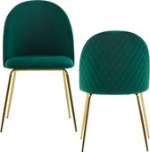 Eetkamerstoelen - Stoelen - Set van 2 - Fluweel - Groen/goud - 50x53x86 cm