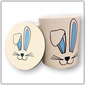 NB! Creative Boutique: Bunny Blue Ears Coaster & Mug set/Set van onderzetters & mok met blauwe konijn oren [Easter/Paas]