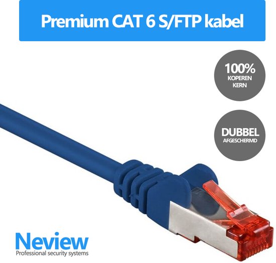 Neview - Câble patch premium S/FTP 50 mètres - CAT 6 100% cuivre - Blauw - Double blindage - (câble réseau/câble internet)