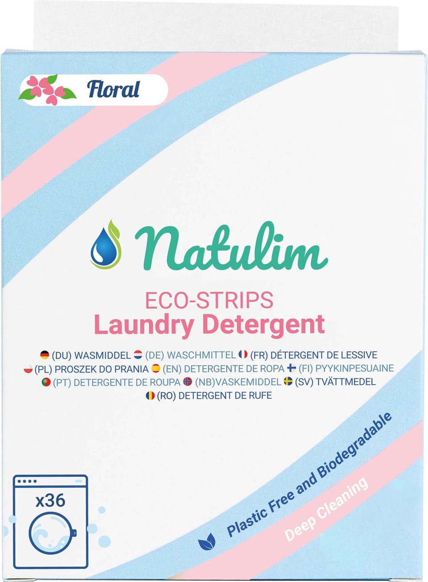 Natulim - Wasstrips - Detergent Sheets - Floral - Bloemen - 36 wasbeurten - Wasmiddel - Plasticvrij Biologisch Eco