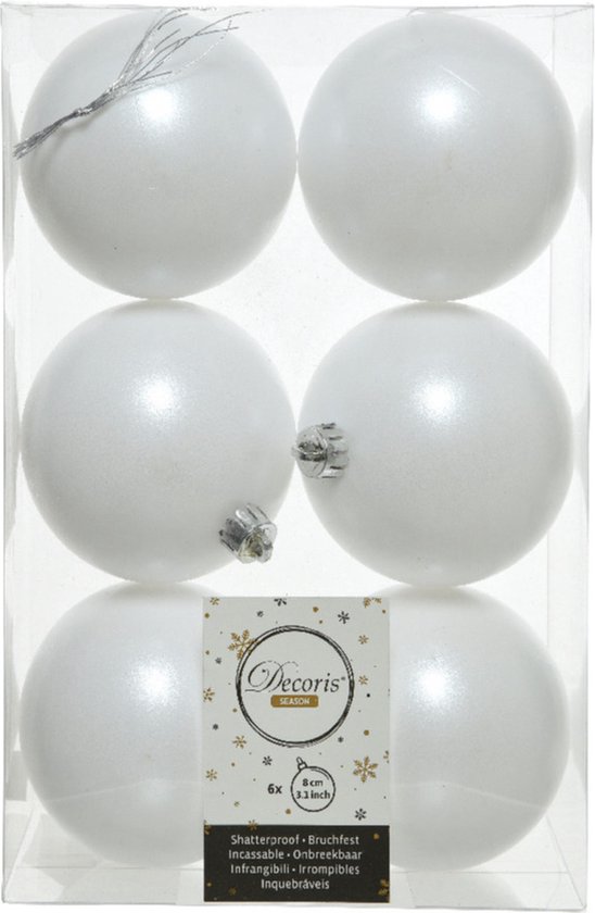 6x Winter witte kunststof kerstballen 8 cm - Mat- Onbreekbare plastic  kerstballen -... | bol