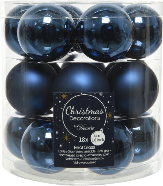 18x stuks kleine kerstballen donkerblauw (night blue) van glas 4 cm - mat/glans - Kerstboomversiering