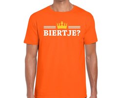 Oranje supporters t-shirt - biertje met kroon - Koningsdag - voor heren - sport event - kleding M