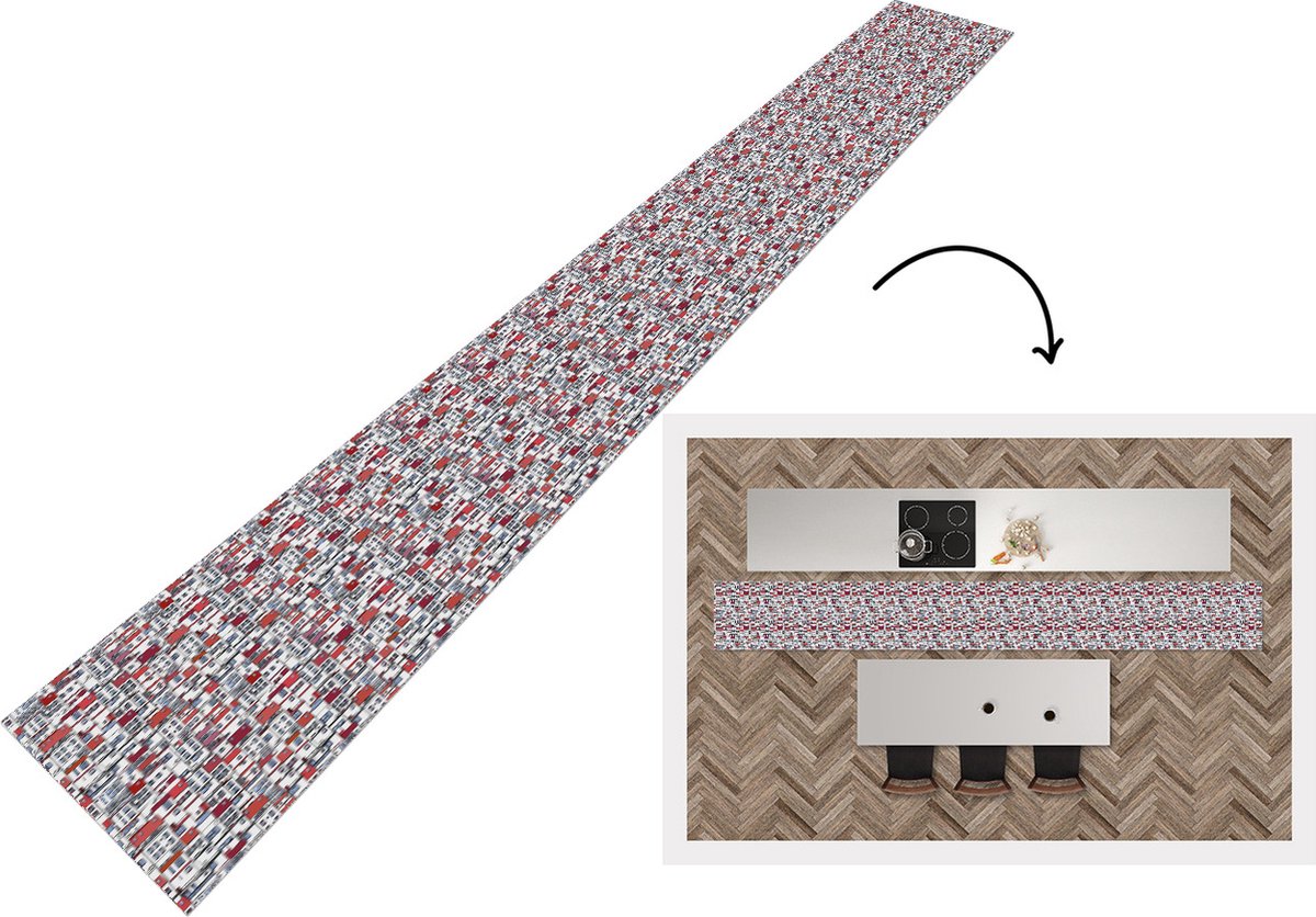 KitchenYeah Keukenloper - Keukenmat - Stad - Patroon - Huizen - Keuken vloerkleed multicolor, foto 3