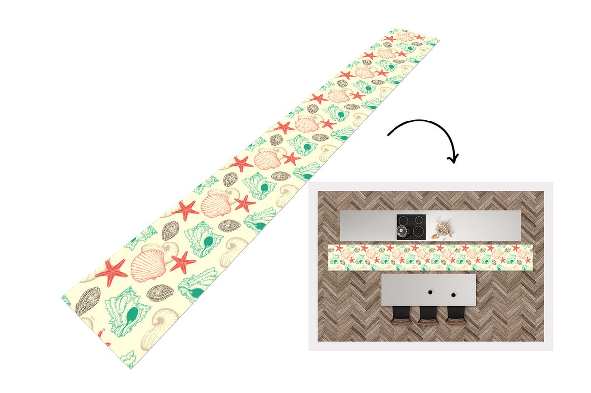 KitchenYeah Keukenloper - Keukenmat - Schelpen - Zeester - Strand - Vintage - Patroon - Keuken vloerkleed multicolor, foto 3