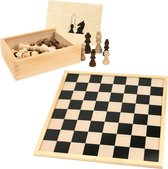 Schaakbord/dambord van hout 40 x 40 cm met schaakstukken in opbergkistje - Schaken en dammen