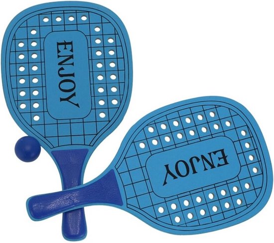 Foto: Houten beachball set blauw strand balletjes rackets batjes en bal tennis ballenspel