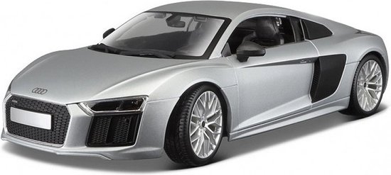 Modelauto Audi R8 V10 Plus grijs 18 x 8 x 5 cm - Schaal 1:24 - Speelgoedauto - Miniatuurauto