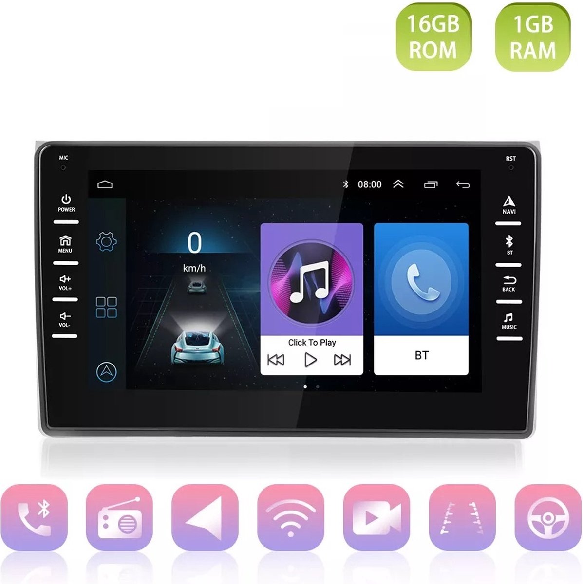 TechU™ Autoradio AT56 – 2 Din – 8” Touchscreen Monitor – GPS Navigatie – Bluetooth & Wifi – Android & iOS – Handsfree bellen – FM radio – USB – GPS Navigatie
