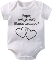 Hospitrix Baby Rompertje Tweeling met Tekst "Papa, Wil Je Met Mama Trouwenn" | 0-3 maanden | Korte Mouw |Tweeling Cadeau| Kraamkado |  Cadeau voor Zwangerschap | Bekendmaking | Aankondiging | Aanstaande Moeder | Moederdag