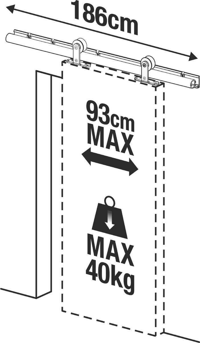 ARTENS - Garniture pour porte coulissante 186 cm - Système de porte  coulissante Rail