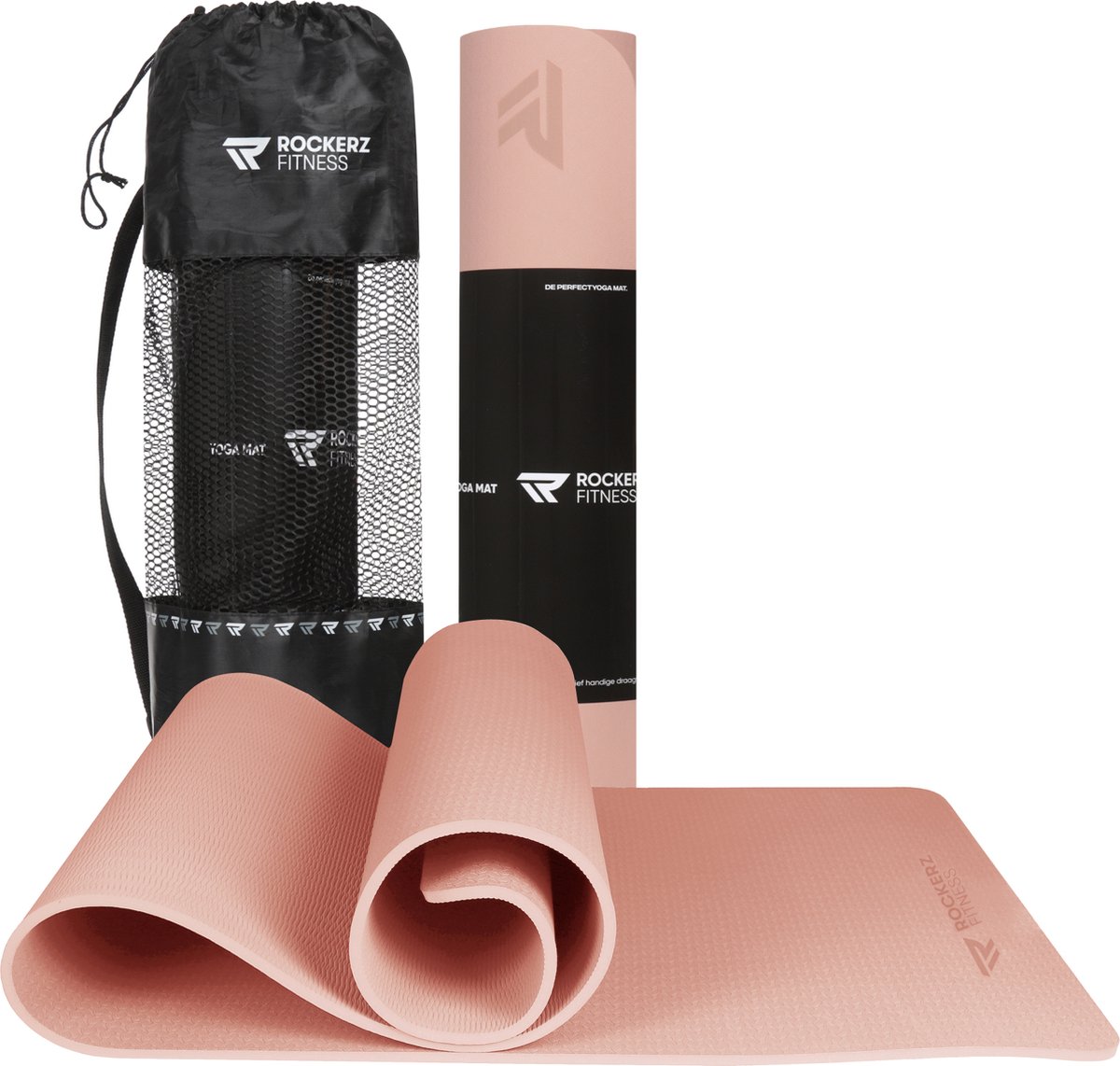 Rockerz Yoga mat - Fitness mat - Sport mat - Yogamat anti slip & eco - Extra Dik - Duurzaam TPE materiaal - Incl Draagtas - Rose Gold