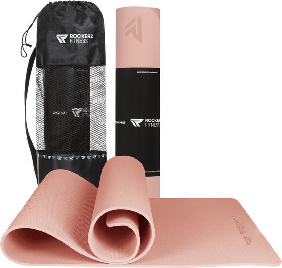 Yoga mat - fitness mat rose gold - sport mat - yogamat anti slip & eco - extra dik - duurzaam tpe materiaal - incl draagtas van rockerz fitness