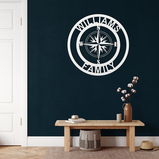 Wanddecoratie | Kompas Monogram / Compass Monogram| Metal - Wall Art | Muurdecoratie | Woonkamer |Wit| 71x71 cm