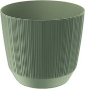 Moderne carf-stripe plantenpot/bloempot kunststof dia 15 cm/hoogte 13 cm groen voor binnen/buiten