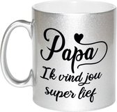 Papa ik vind jou super lief cadeau koffiemok / theebeker zilver - Cadeau mok / Vaderdag
