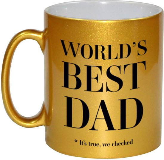 Foto: Worlds best dad cadeau koffiemok theebeker 330 ml goudkleurig cadeau mok