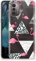 Leuk TPU Back Cover Nokia G21 | G11 GSM Hoesje Doorzichtig Flamingo Triangle