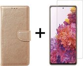 Samsung S22 Hoesje - Samsung Galaxy S22 hoesje bookcase goud wallet case portemonnee hoes cover hoesjes - 1x Samsung S22 screenprotector