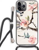 Case Company® - iPhone 11 Pro hoesje met Koord - Japanse bloemen - Telefoonhoesje met Zwart Koord - Extra Bescherming aan alle Kanten en Over de Schermrand