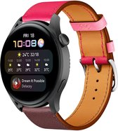 Leer Smartwatch bandje - Geschikt voor  Huawei Watch 3 - Pro leren band - knalroze/roodbruin - Strap-it Horlogeband / Polsband / Armband