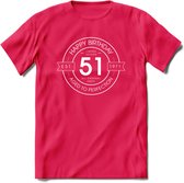 51th Happy Birthday T-shirt | Vintage 1971 Aged to Perfection | 51 jaar Abraham en Sarah verjaardag cadeau | Grappig feest shirt Heren – Dames – Unisex kleding | - Roze - XL