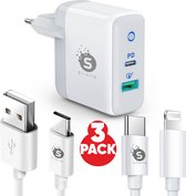 Synyq - Fast Charger 36W - 2 Poorten - USB C & Lightning kabel - Oplaadstekker - Snellader - iPhone Oplader - Geschikt voor Apple iPhone/Samsung - iPhone lader 1 meter