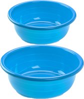 Voordeel set multifunctionele kunststof ronde afwas teiltjes blauw in 2-formaten - 11 en 20 liter inhoud