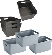 Opbergboxen/opbergmanden - 6x stuks - 32 liter - kunststof - 45 x 35 x 24 cm - donkergrijs/blauwgrijs