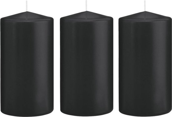 4x Zwarte cilinderkaars/stompkaars 8 x 15 cm 69 branduren - Geurloze kaarsen - Stompkaarsen