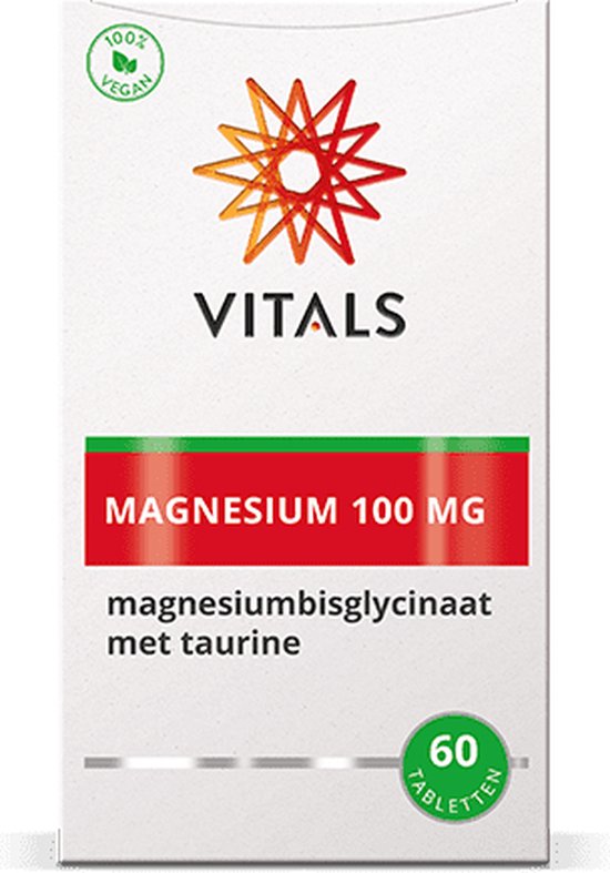Doosje Vitals Magnesium 100 MG met Taurine, 60 tabletten.