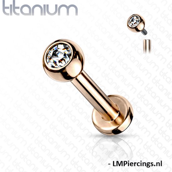 Foto: Titanium interne schroefdraad studs rose goud kleur 1 2x6mm