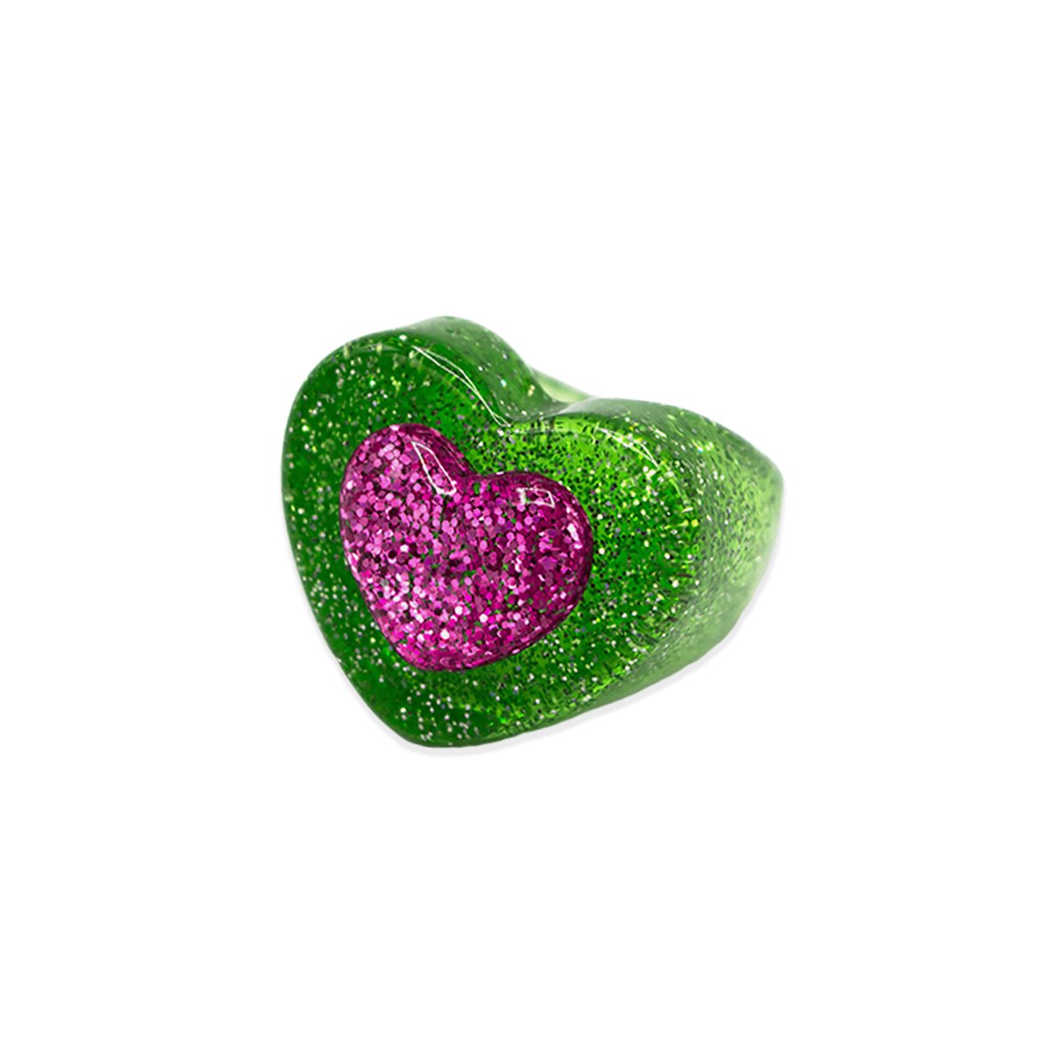 Dazzling & Hypnotic - Got a Crush on You Ring Groen - Dames Ring - Glitter Hars Ring - Zegelring - Kleurrijke Sieraden - 1 Stuck