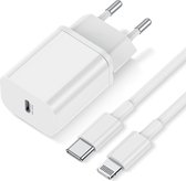 iPhone USB-C Oplader 20W + Lightning Kabel 1M Kunststof Wit - Snellader iPhone 11/12/13 - Geschikt voor Apple iPhone / Apple iPad