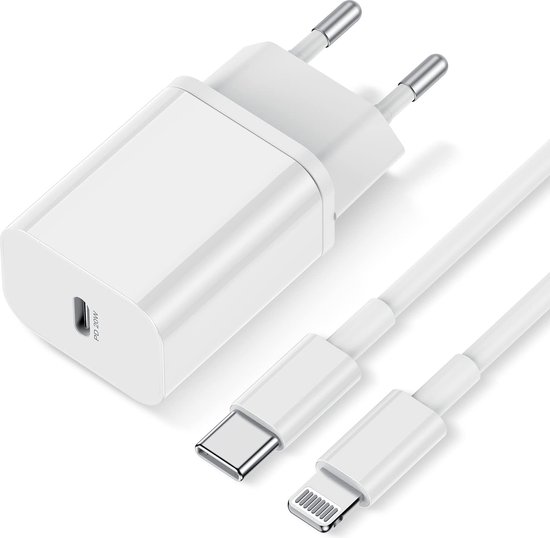 Chargeur iPhone USB-C 20W + Câble Lightning 1M Plastique Wit