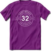 32th Happy Birthday T-shirt | Vintage 1990 Aged to Perfection | 32 jaar verjaardag cadeau | Grappig feest shirt Heren – Dames – Unisex kleding | - Paars - M