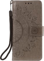 Shop4 - Samsung Galaxy S22 Plus Hoesje - Wallet Case met Pasjeshouder Mandala Patroon Grijs