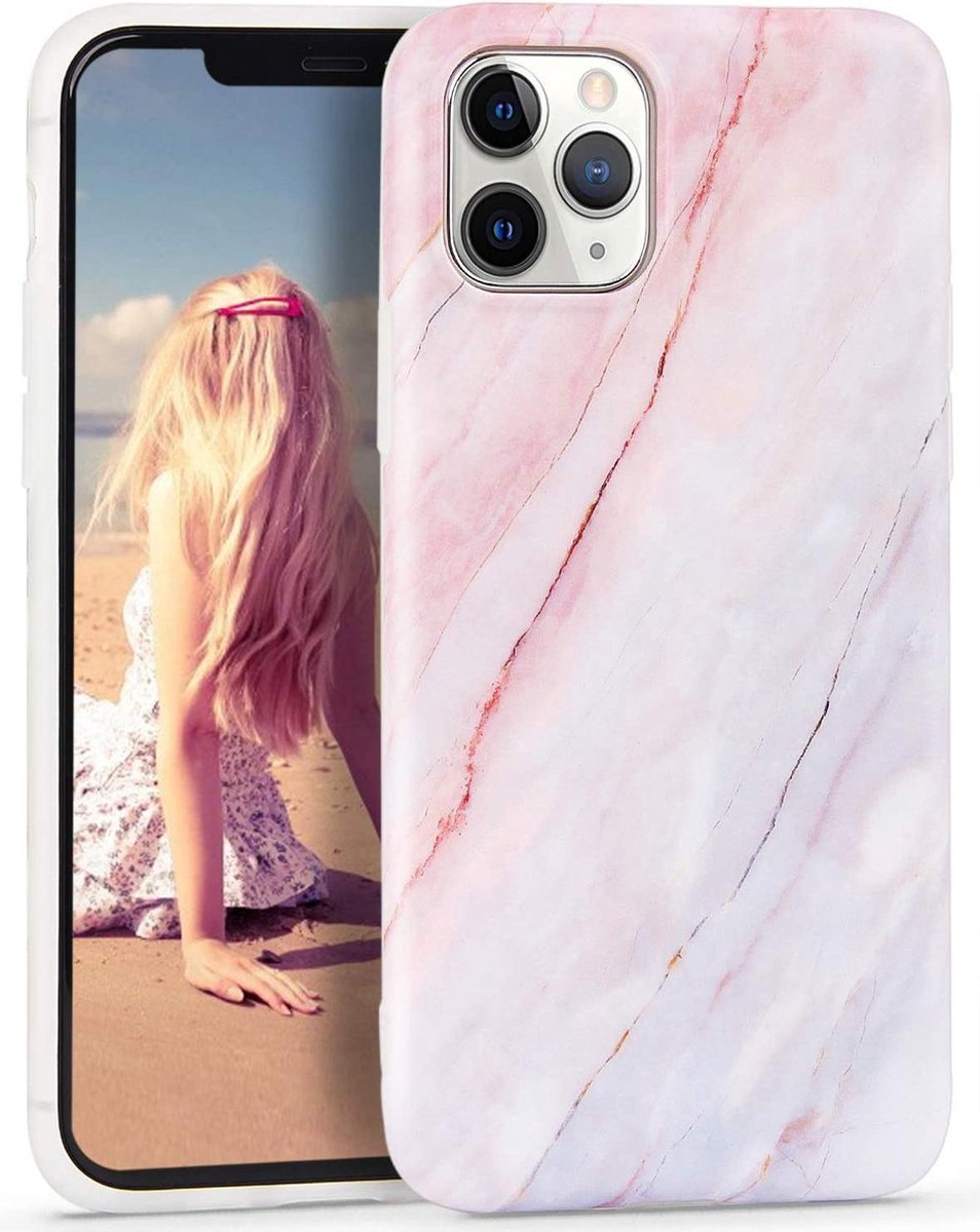 Backcover Geschikt voor Apple iPhone 13 Pro - Roze / Blauw - Marmer - Soft TPU