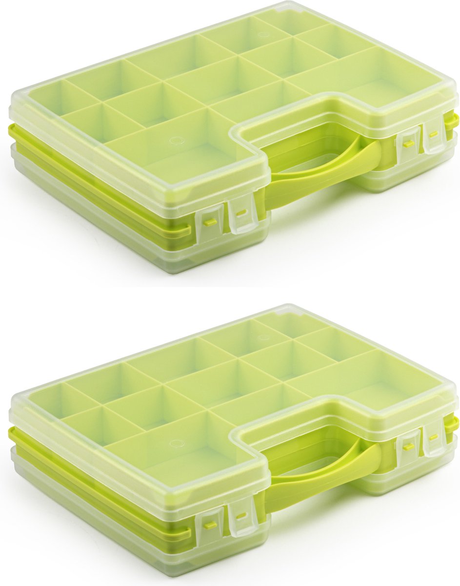 PLASTICFORTE Opbergdoos - 3x - lime groen - kunststof - 28 x 21 cm - met deksel - opbergbox/sorteerdoos