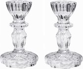 Set van 2x stuks kaarsen kandelaar van decoratief luxe glas 7 x 11 cm - Houder geschikt voor dinerkaarsen