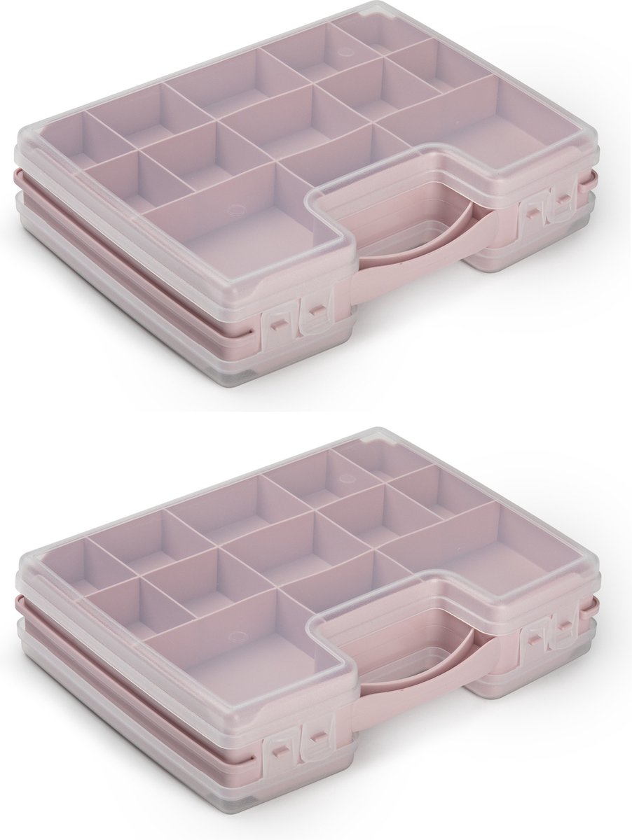 Plasticforte Opbergdoos - 2x - roze - kunststof - 28 x 21 cm - met deksel - opbergbox/sorteerdoos