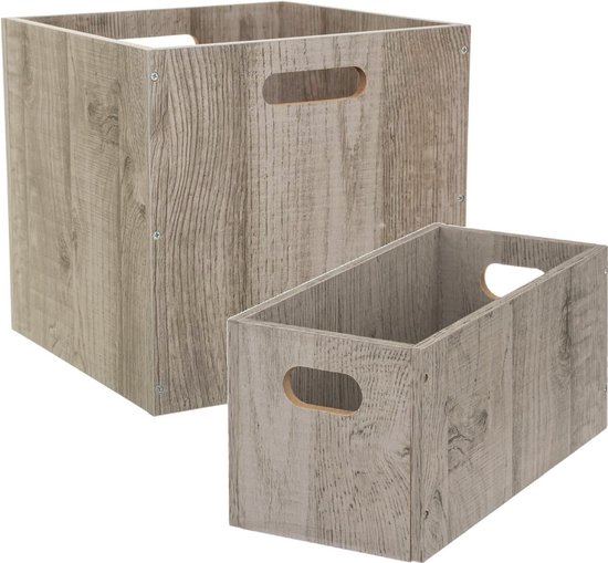 Set de 2x paniers de rangement / paniers d'armoire 7 et 29 litres gris en bois 31 cm - Boîtes de Boîtes de rangement - Paniers à compartiments