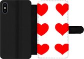 Bookcase Geschikt voor iPhone XS Max telefoonhoesje - Een illustratie met negen rode hartjes - Met vakjes - Wallet case met magneetsluiting