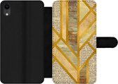 Bookcase Geschikt voor iPhone XR telefoonhoesje - Goud - Marmer print - Vintage - Met vakjes - Wallet case met magneetsluiting