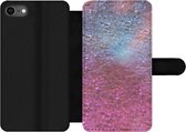 Bookcase Geschikt voor iPhone 7 telefoonhoesje - Roze - Glitter - Abstract - Design - Blauw - Met vakjes - Wallet case met magneetsluiting
