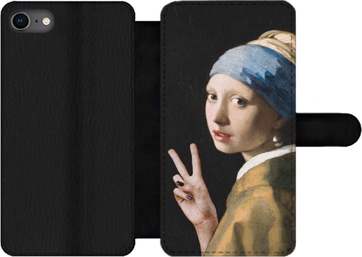 Telefoonhoesje Geschikt voor iPhone SE 2020 telefoonhoesje - Schilderij - Vermeer - Oude meesters - Met vakjes - Wallet case met magneetsluiting