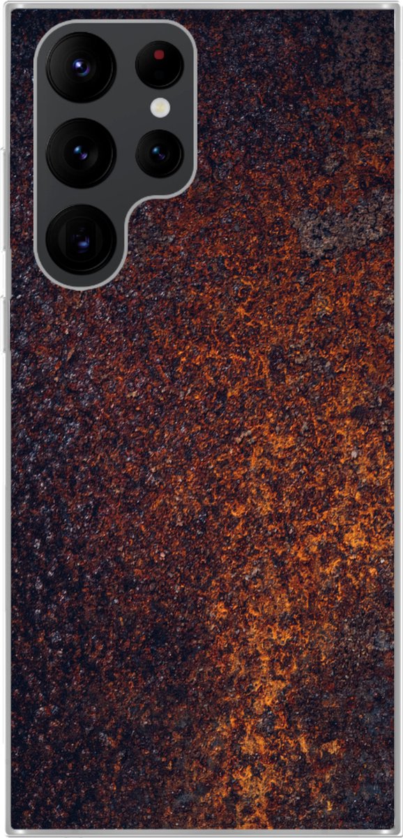 Telefoonhoesje Geschikt voor Samsung Galaxy S22 Ultra hoesje - Roest print - Zwart - Staalplaat - Siliconen Telefoonhoesje Telefoonhoesje